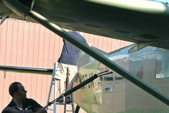 Aircraft being throughly washed before priming.