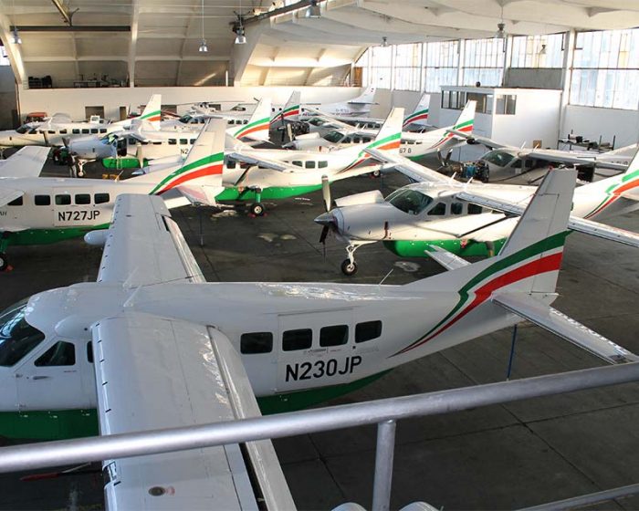 hangar full of Caravans at Porta Air Service