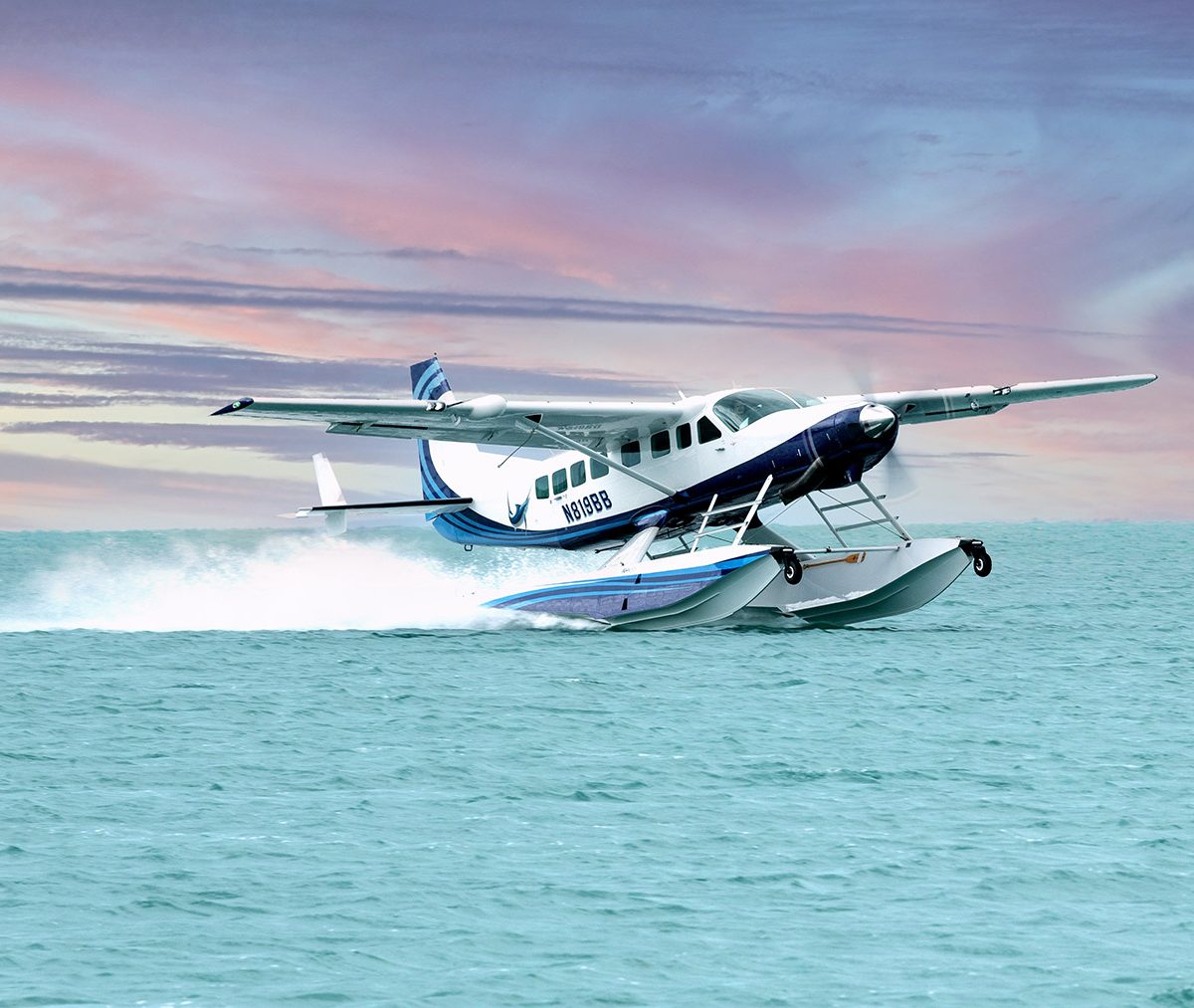 Grand Caravan on Wipline 8750 Floats - On Step with Sunset